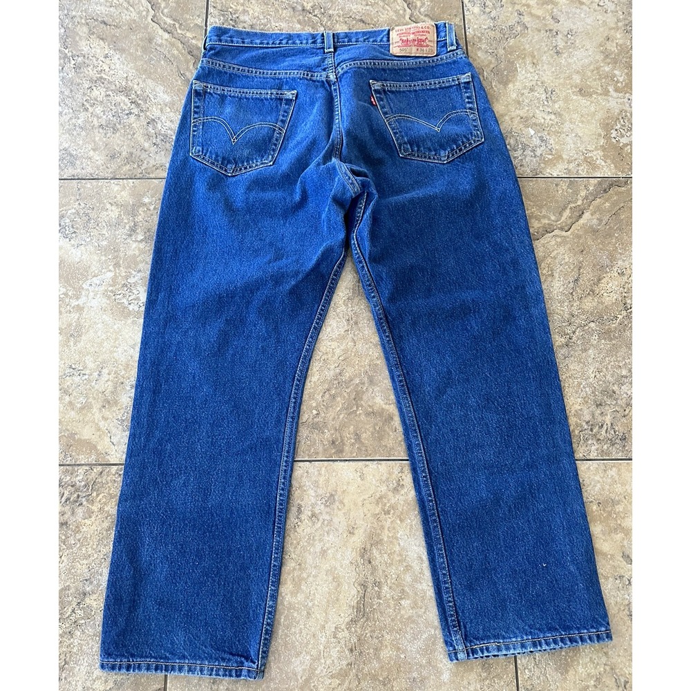 Levi's Jeans Men's 36x29 505 Regular Straight Dark Wash Blue Denim Fit 34X29 - Picture 4 of 8